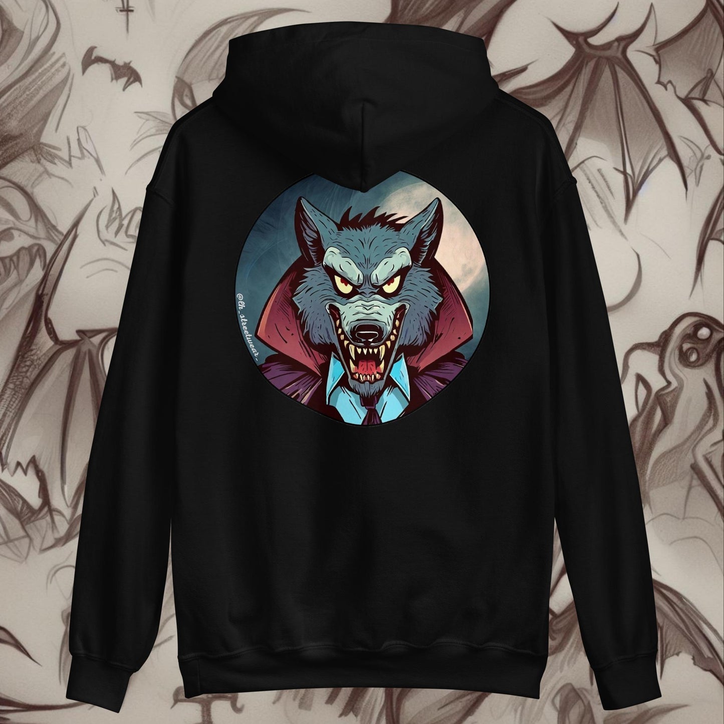 LoboVampiro 🎃 Halloween - Sudadera con capucha unisex, imagen trasera