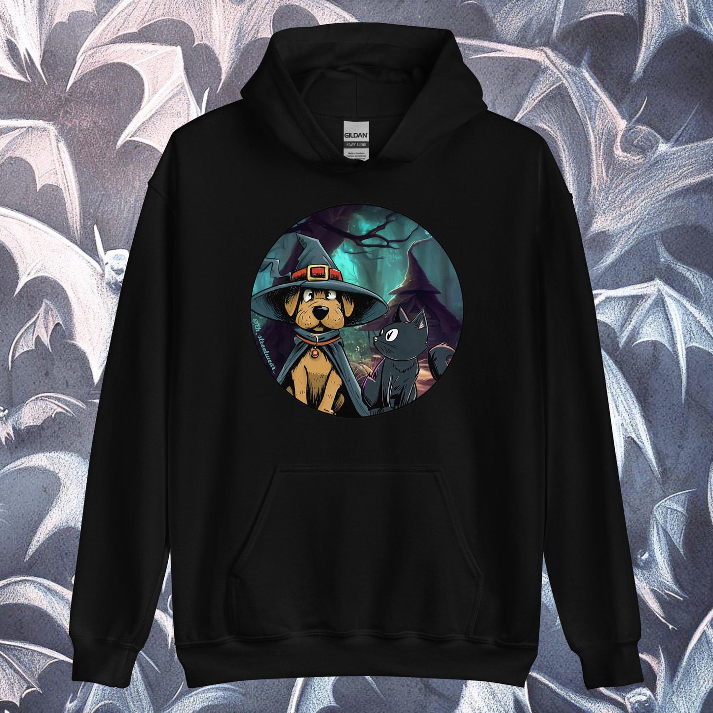 WitchDog and Cat 🎃 Halloween - Unisex Heavy Blend Hoodie, front image