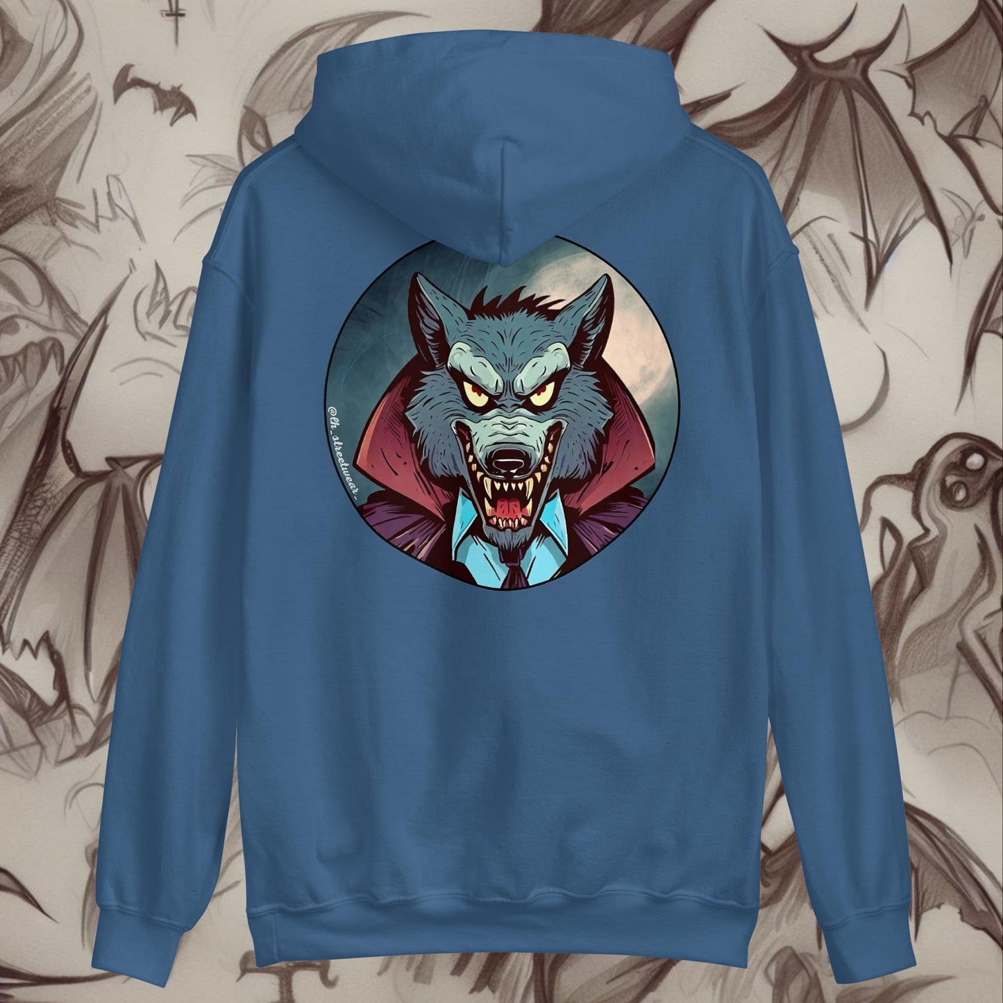 LoboVampiro 🎃 Halloween - Sudadera con capucha unisex, imagen trasera