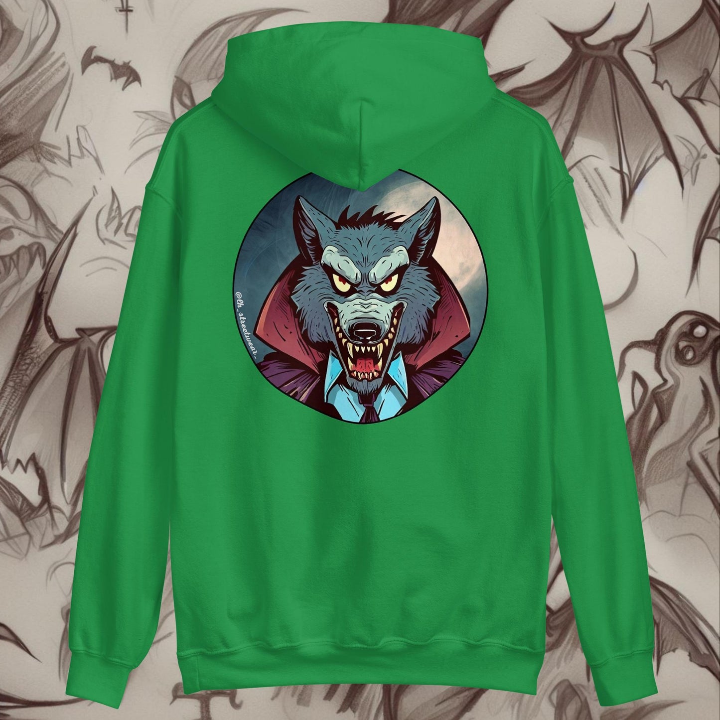 LoboVampiro 🎃 Halloween - Sudadera con capucha unisex, imagen trasera