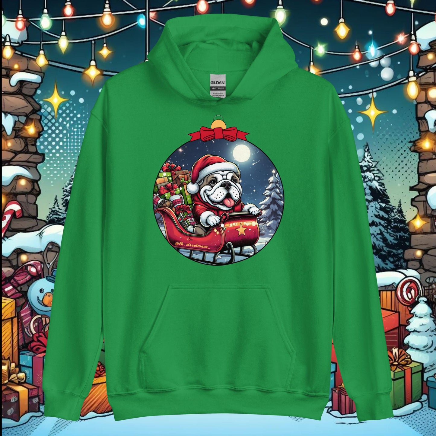 Christmas - Unisex Heavy Blend Hooide, front image - Bulldog Noel