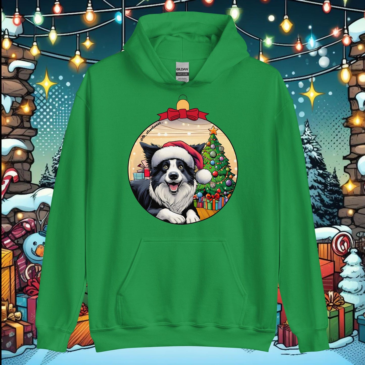 Christmas - Unisex Heavt Blend Hoodie, front image - Border Collie