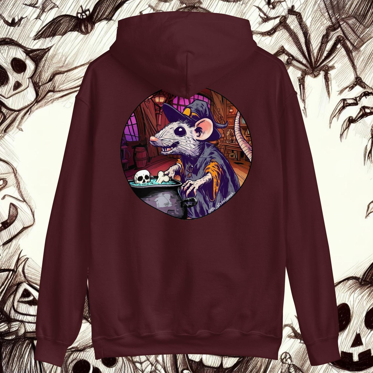 RataBruja 🎃 Halloween - Sudadera con capucha unisex, imagen trasera