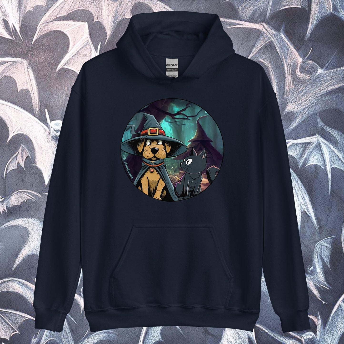 PerriBruja y gato 🎃 Halloween - Sudadera con capucha unisex, imagen delantera