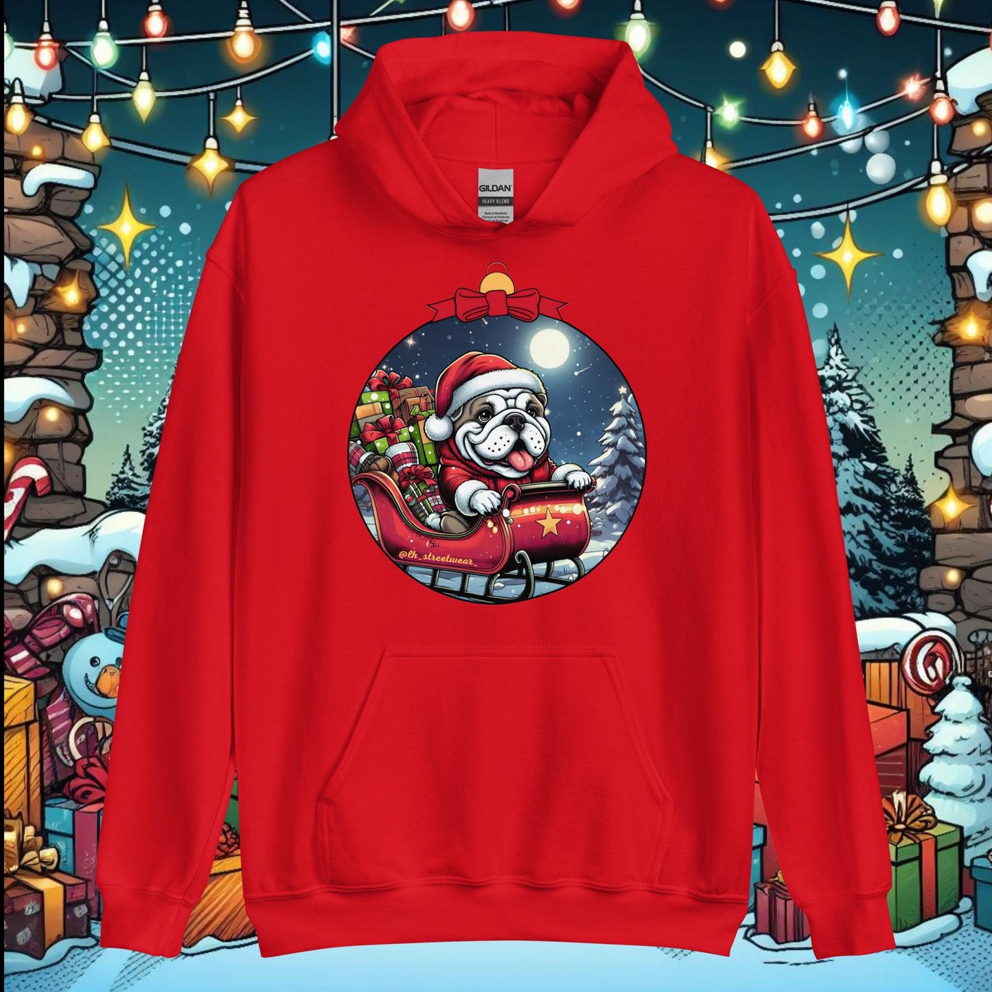 Christmas - Unisex Heavy Blend Hooide, front image - Bulldog Noel