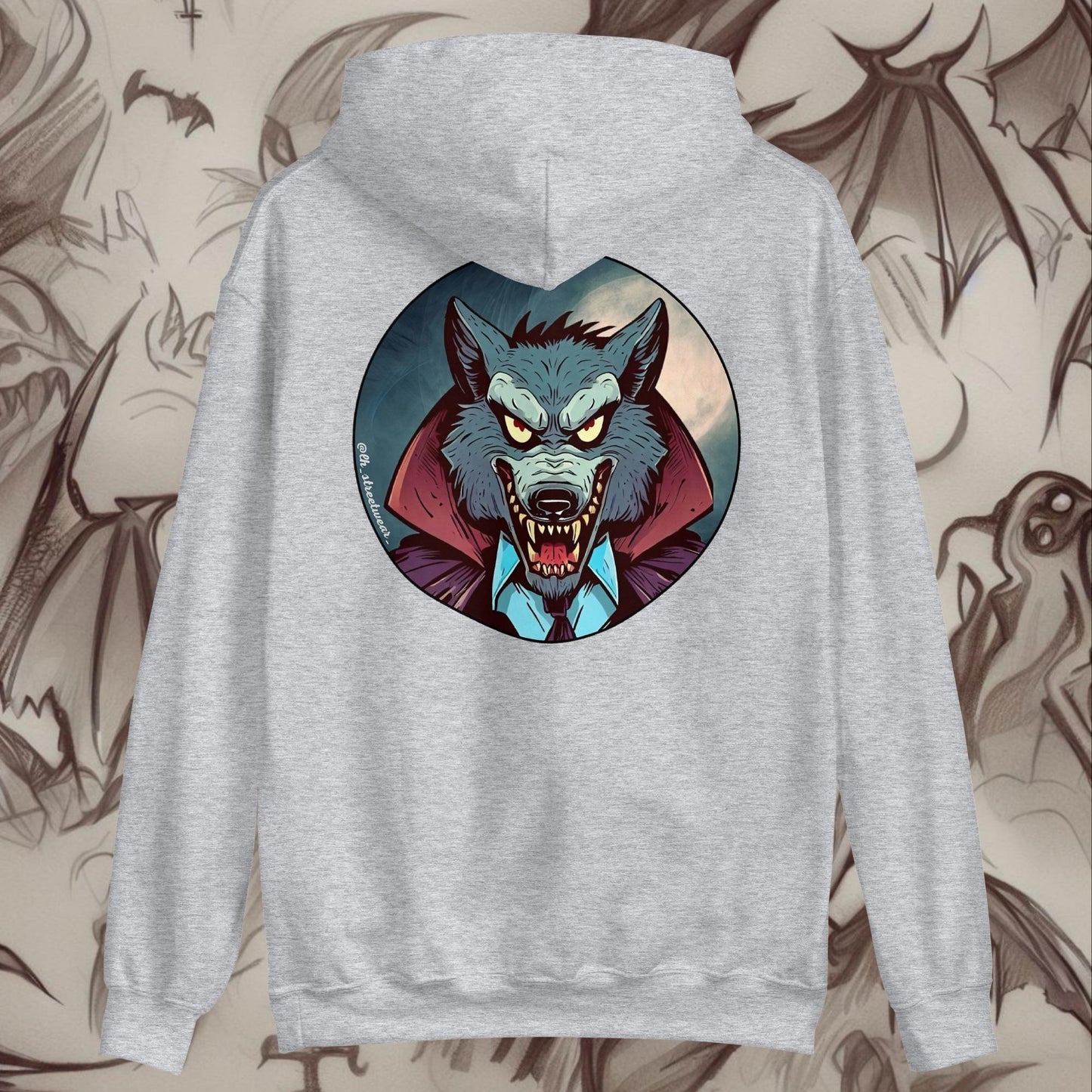 LoboVampiro 🎃 Halloween - Sudadera con capucha unisex, imagen trasera