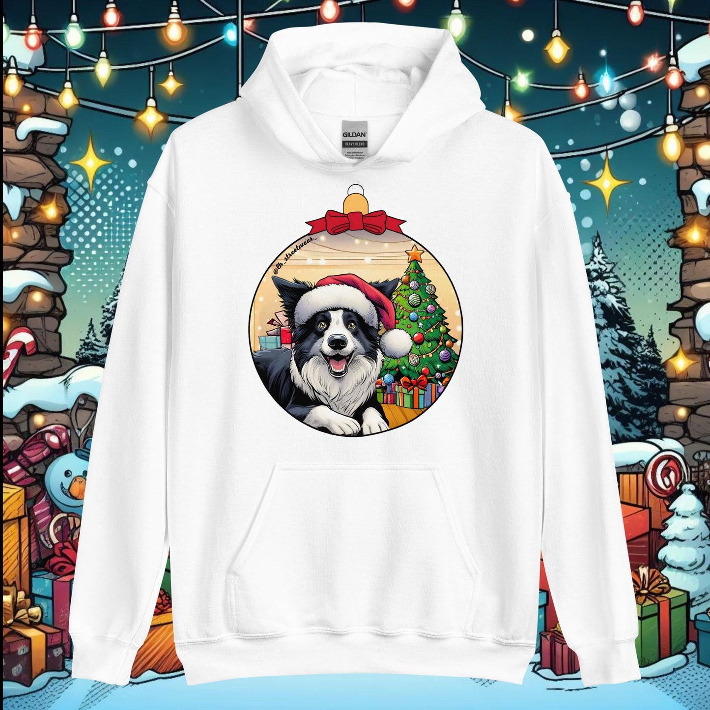 Christmas - Unisex Heavt Blend Hoodie, front image - Border Collie