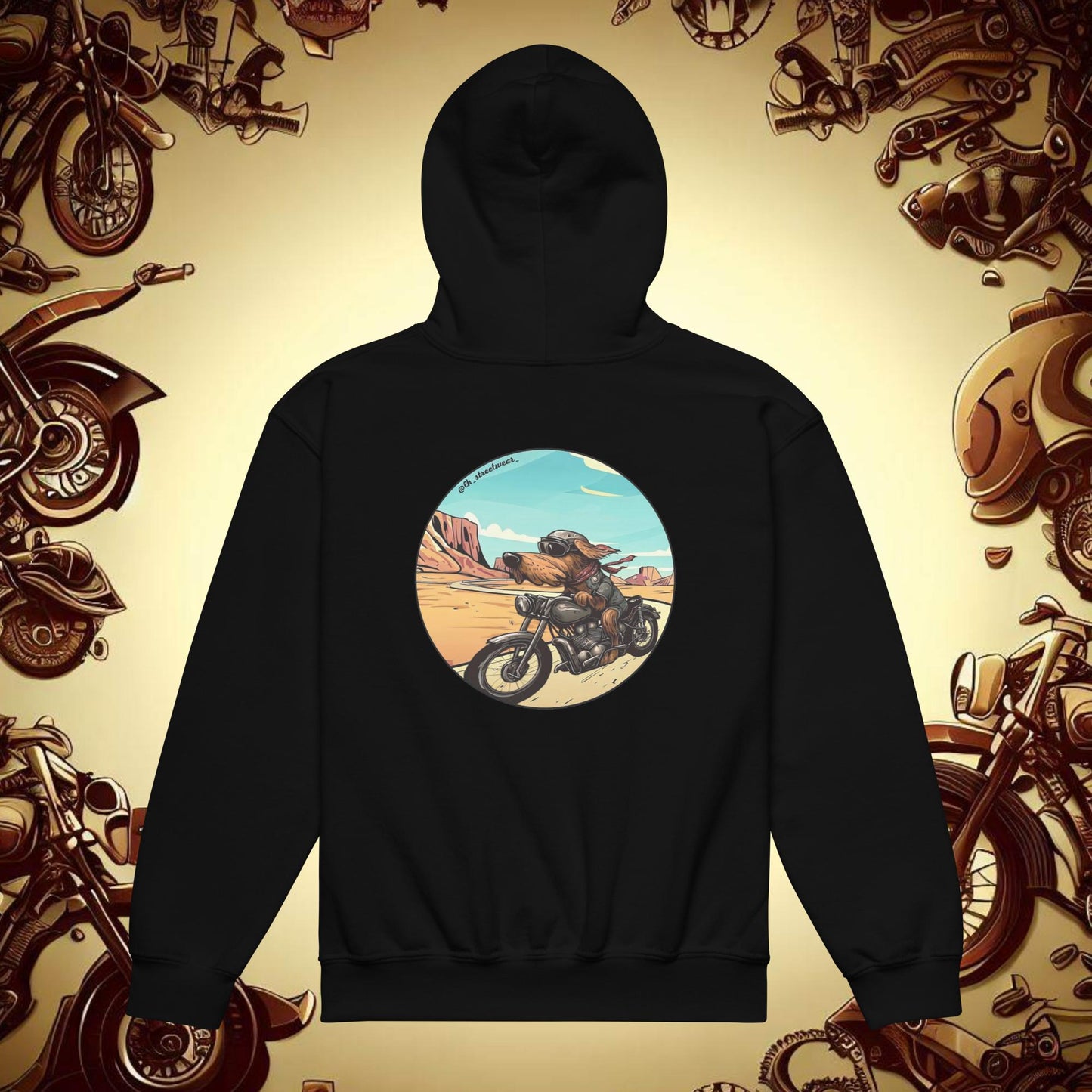 Biker Dog - Unifex Youth Heavy Blend Hoodie, rear image