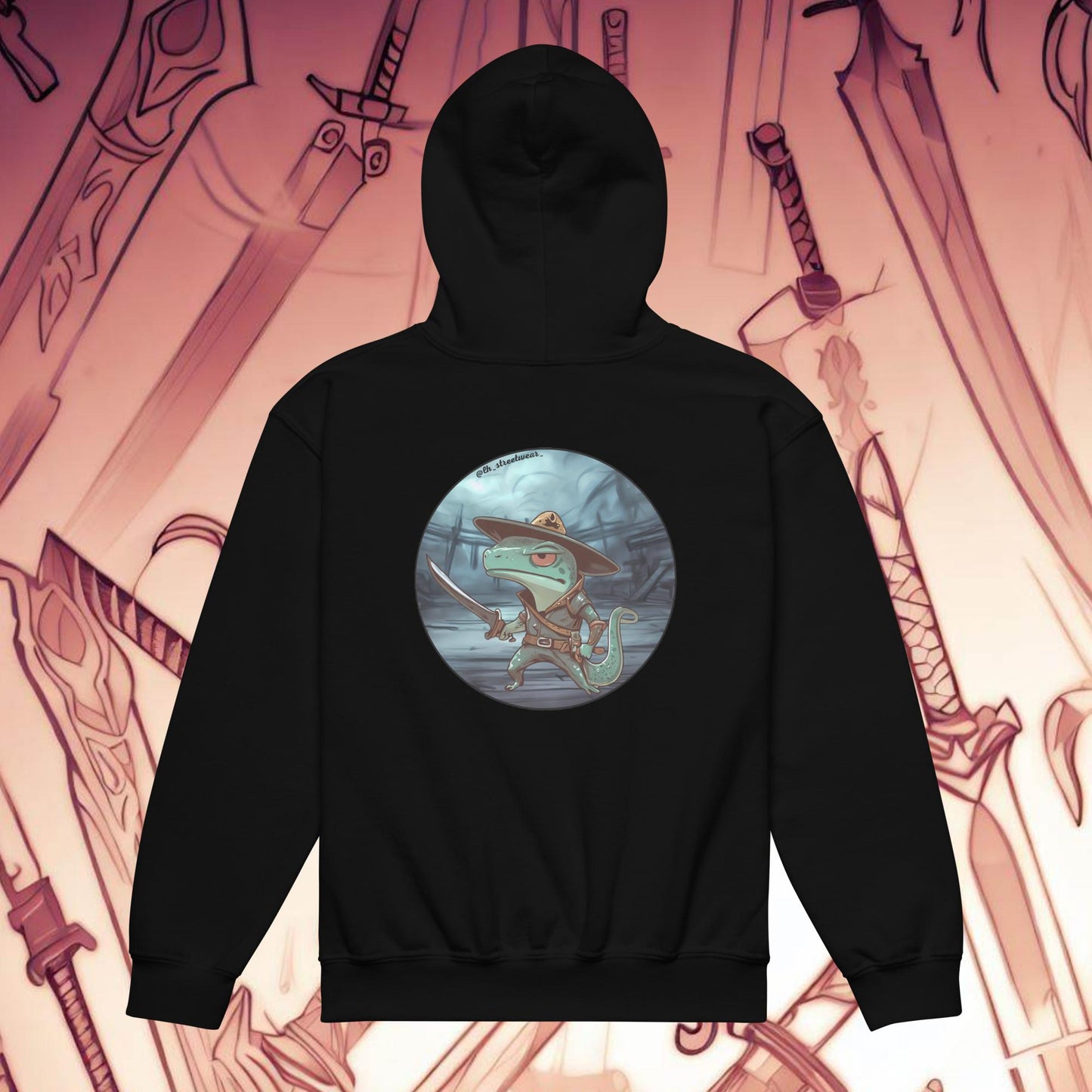 Warrior Lizard - Unisex Youth Heavy Blend Hoodie, rear image