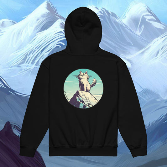 Mountaineer Cat - Unisex Youth Heavy Blend Hoodie, rear image