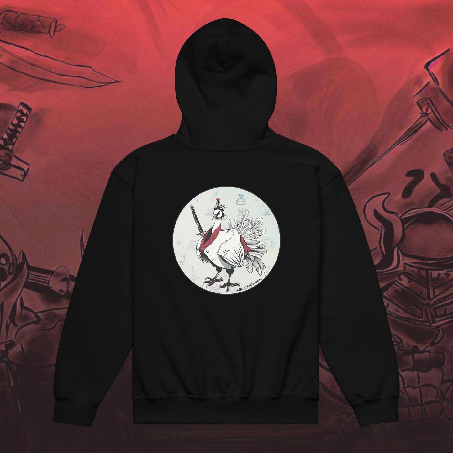 Samurai Turkey - Unisex Youth Heavy Blend Hoodie, rear image