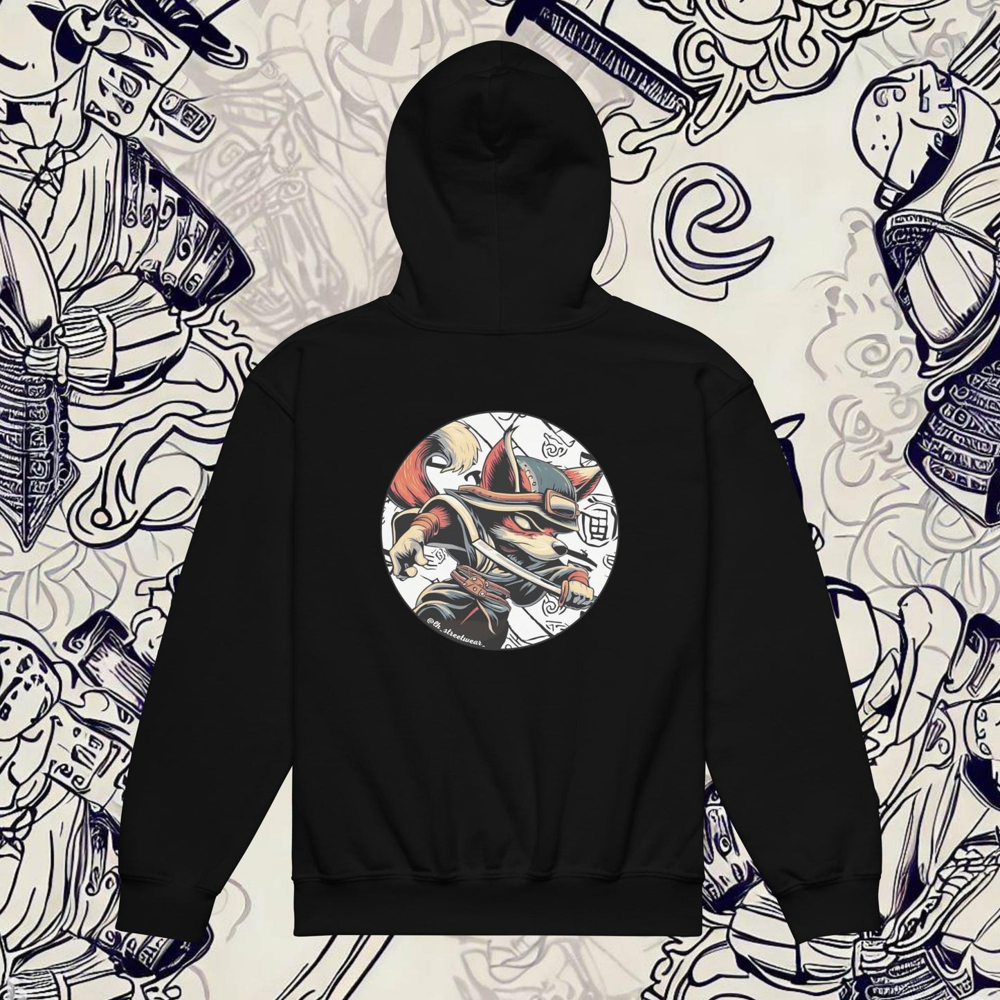 Fox Samurai - Unisex Youth Heavy Blend Hoodie, rear image