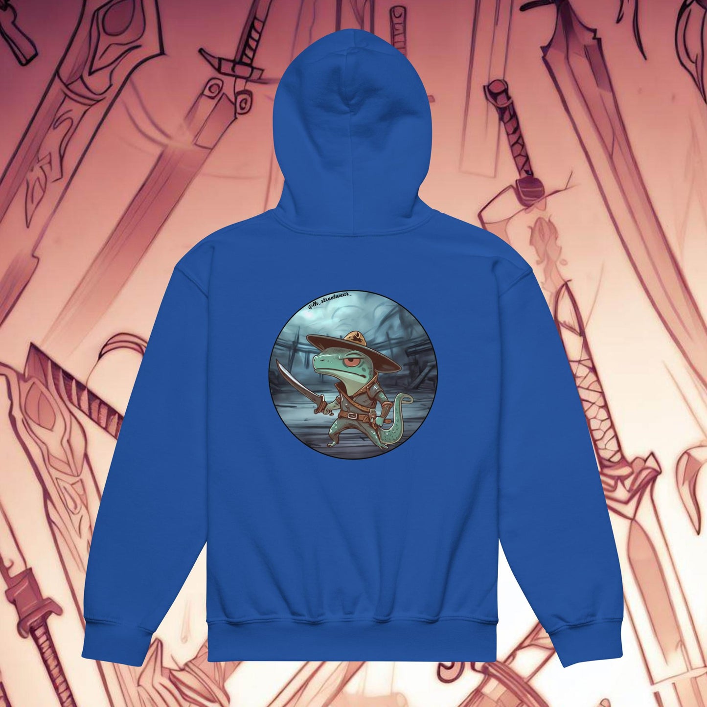 Warrior Lizard - Unisex Youth Heavy Blend Hoodie, rear image