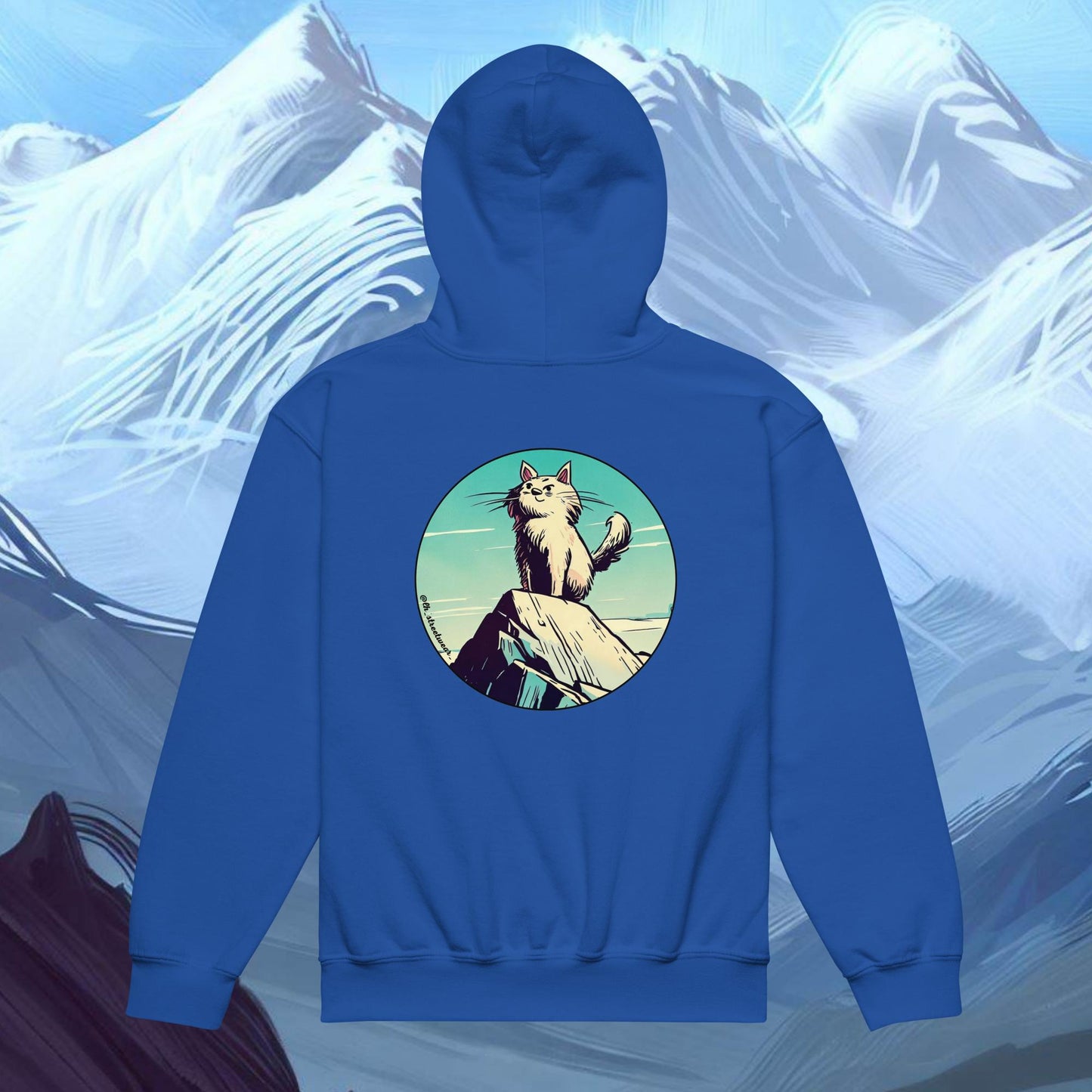 Mountaineer Cat - Unisex Youth Heavy Blend Hoodie, rear image