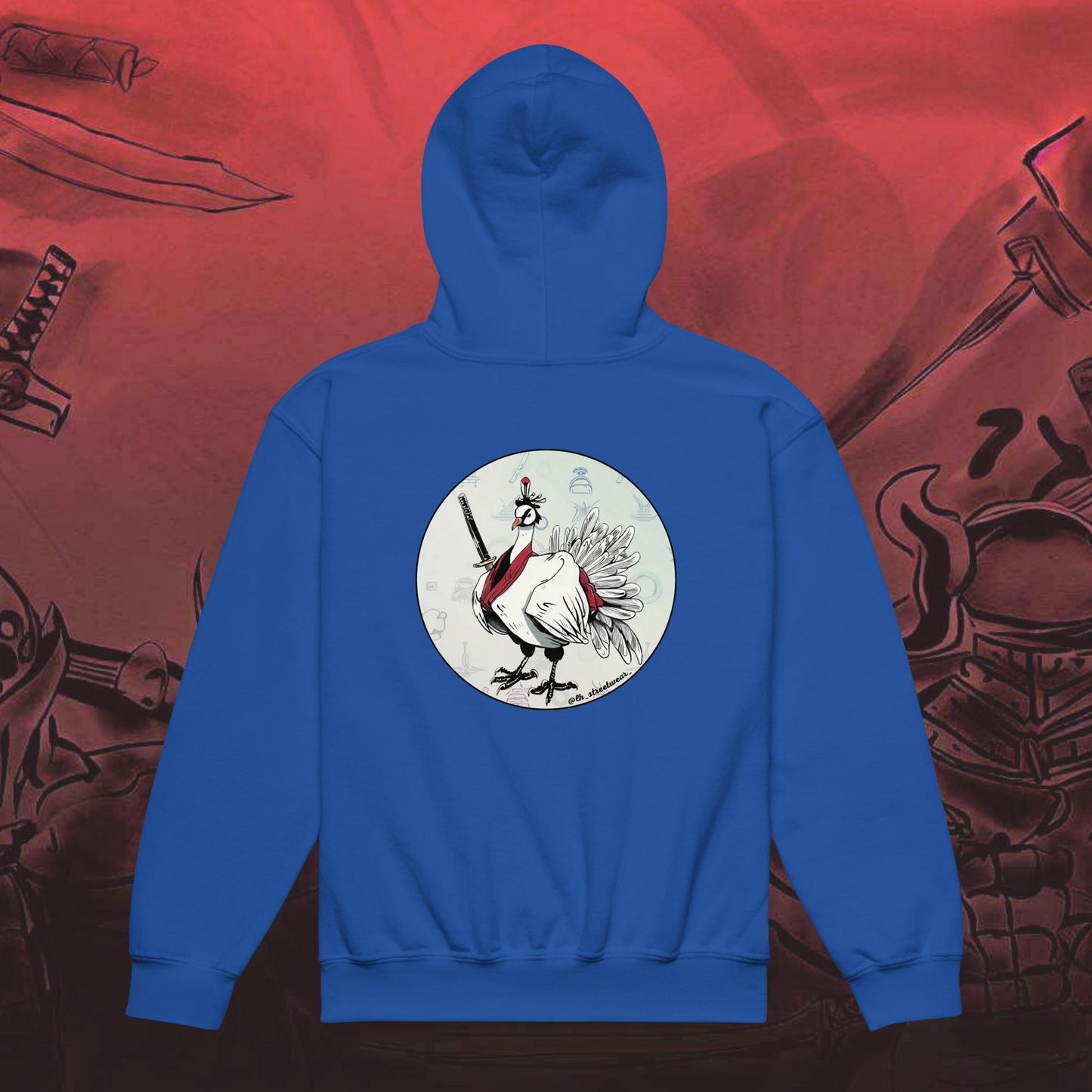 Samurai Turkey - Unisex Youth Heavy Blend Hoodie, rear image