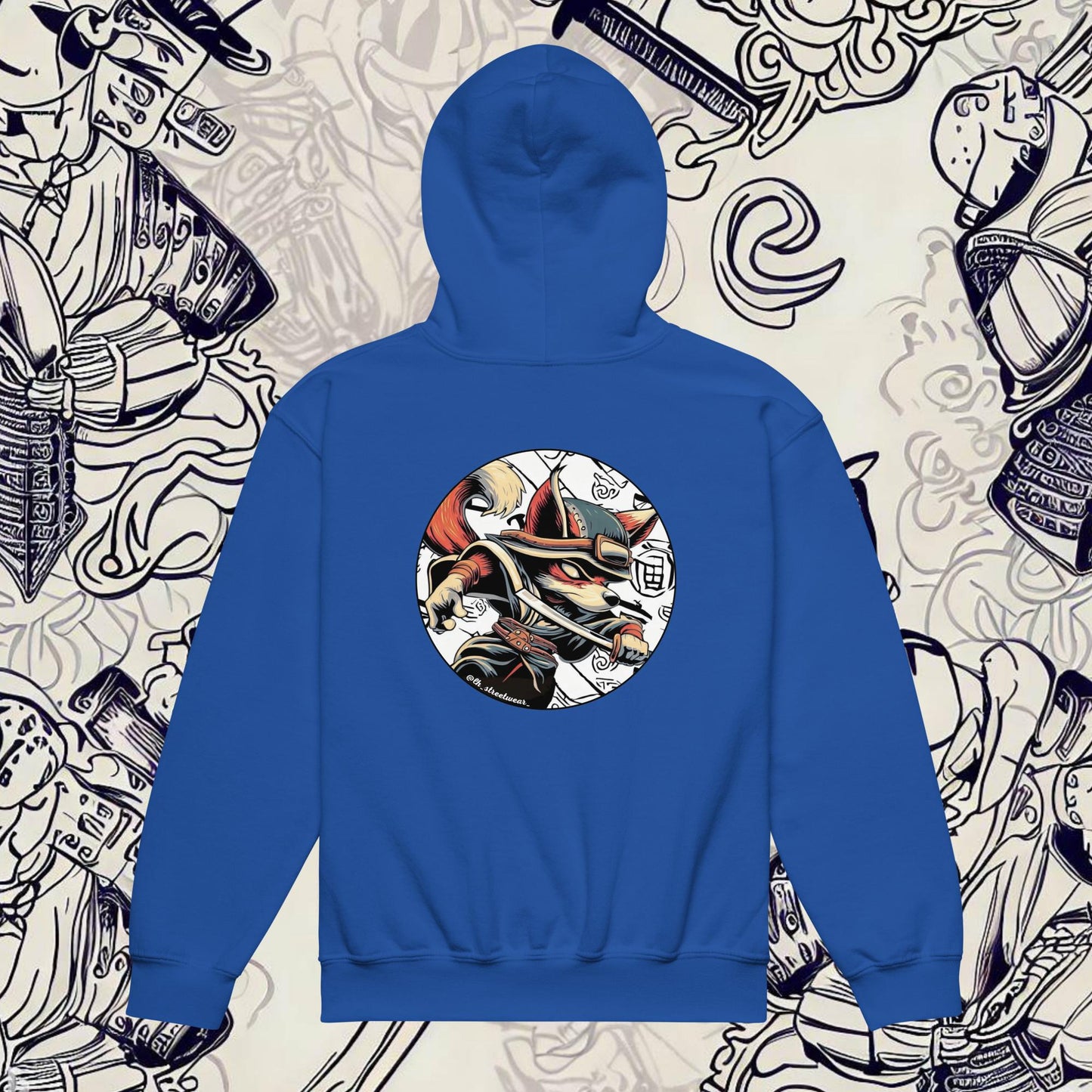 Fox Samurai - Unisex Youth Heavy Blend Hoodie, rear image