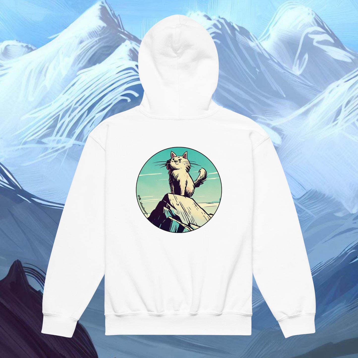 Mountaineer Cat - Unisex Youth Heavy Blend Hoodie, rear image