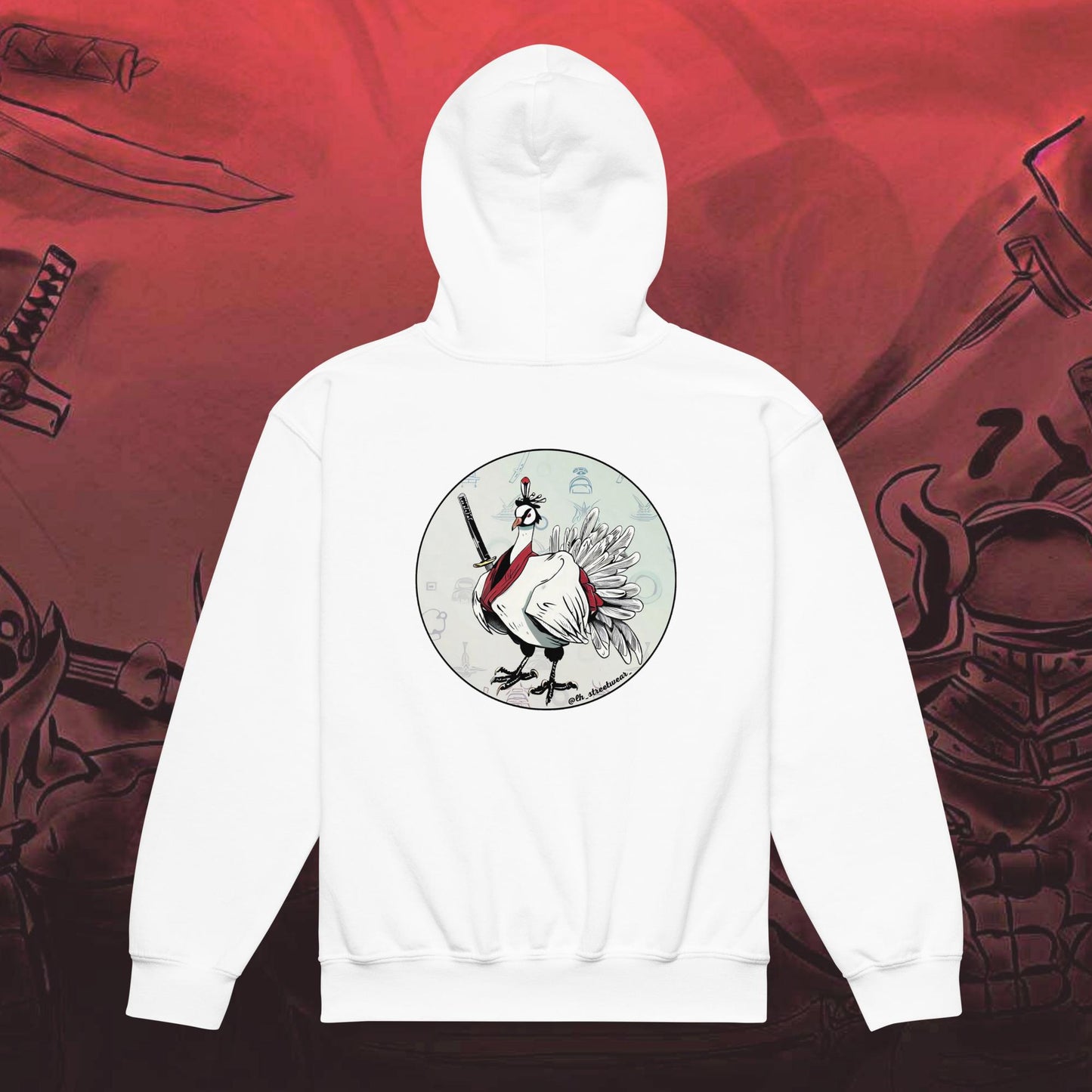 Samurai Turkey - Unisex Youth Heavy Blend Hoodie, rear image