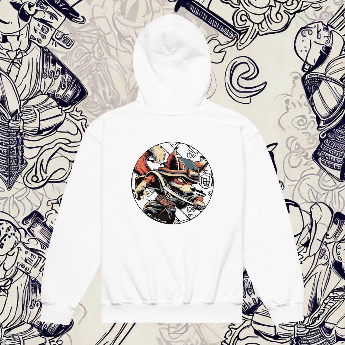 Fox Samurai - Unisex Youth Heavy Blend Hoodie, rear image