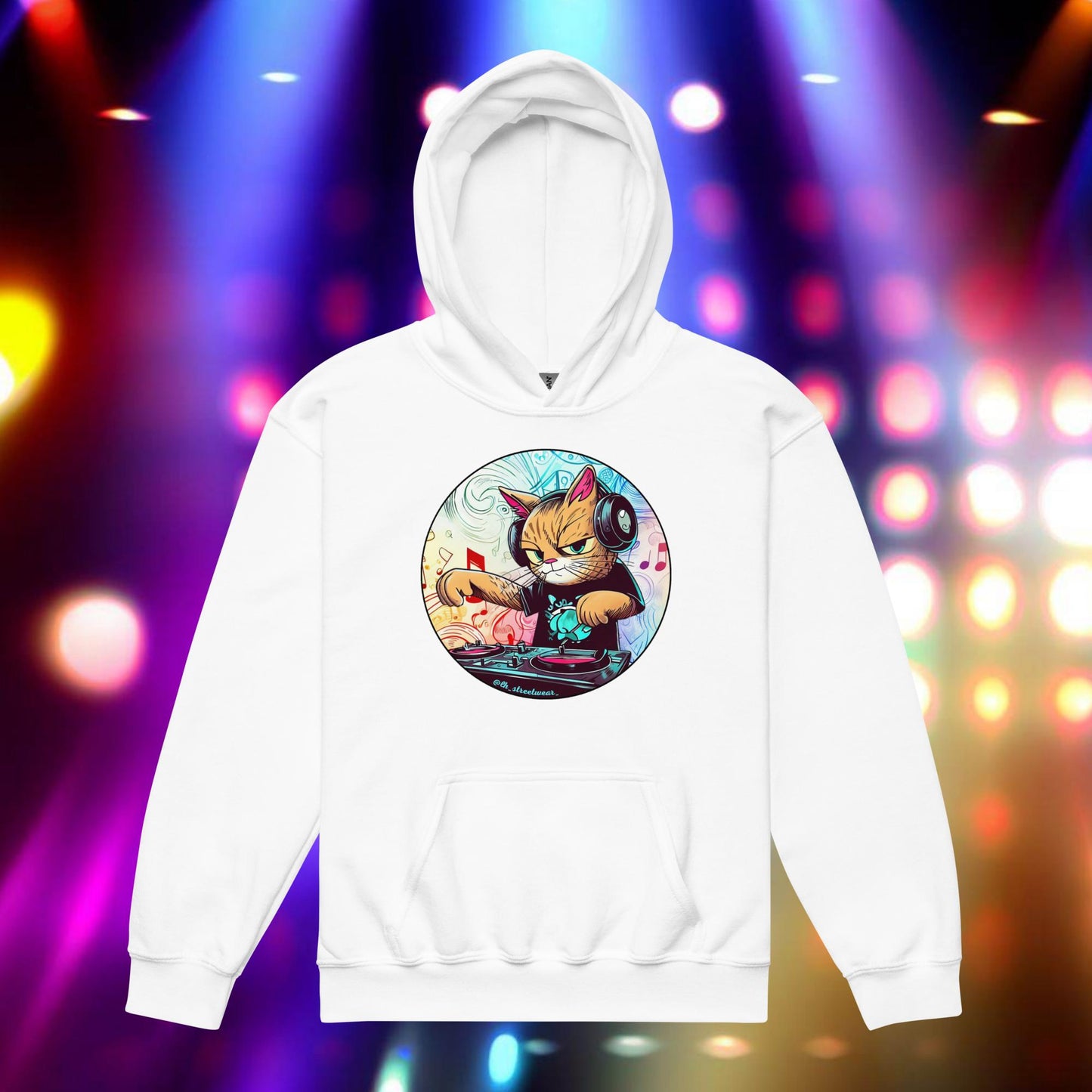 DJ Gata - Sudadera unisex con capucha infantil, imagen delantera